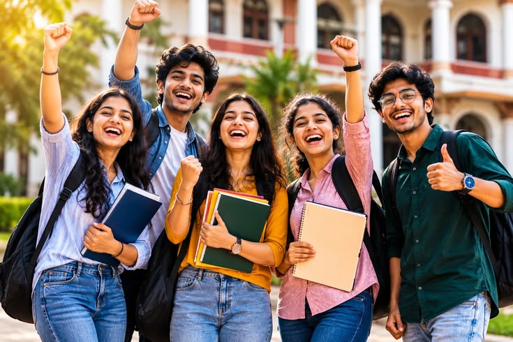 Students celebrating results at PROTON EDUCATION Moradabad